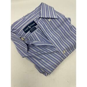Ralph Lauren Yarmouth Fit Mens Size 17.5 34 Blue Striped Long Sleeve Dress Shirt